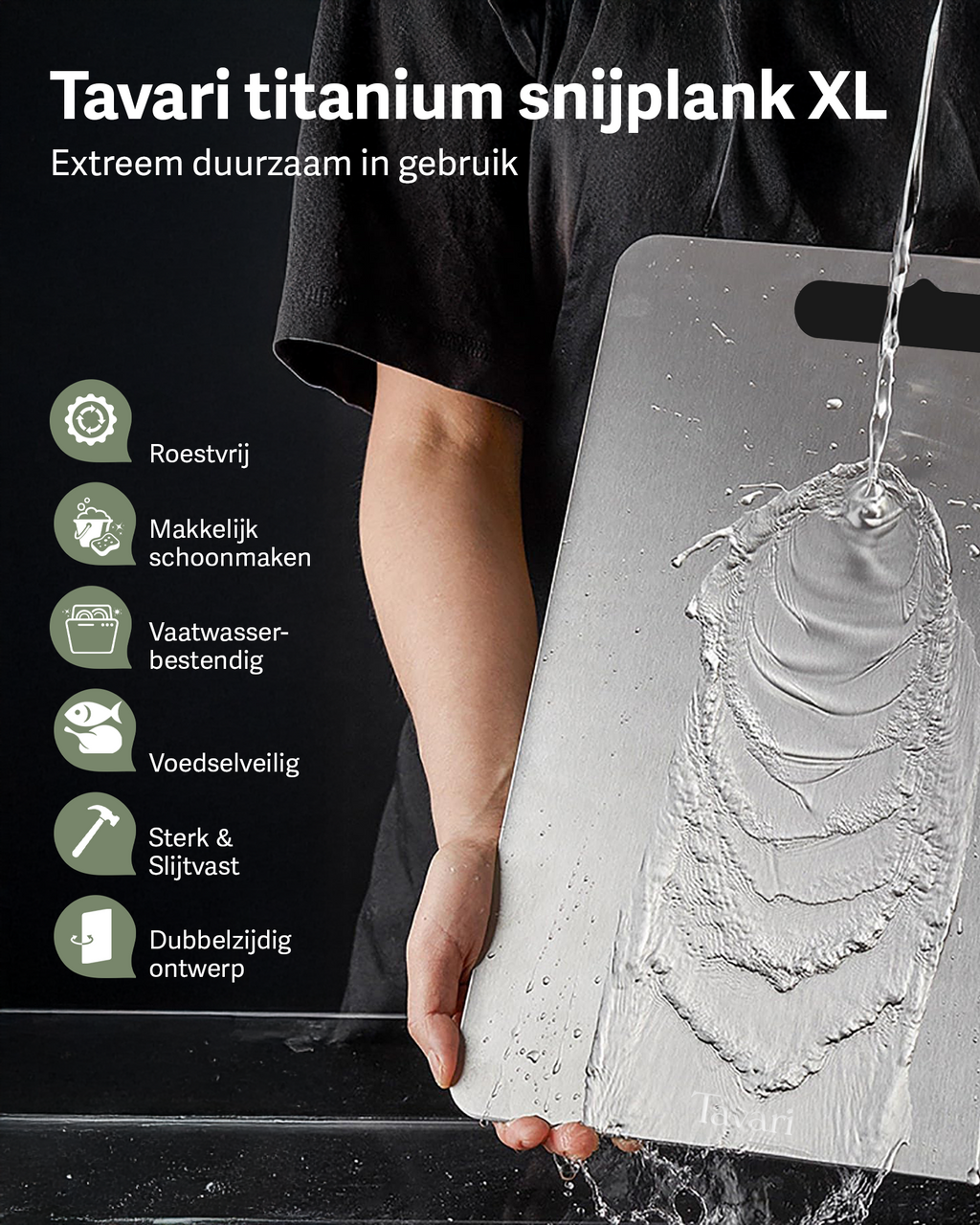 Tavari 100% zuiver titanium snijplank XL